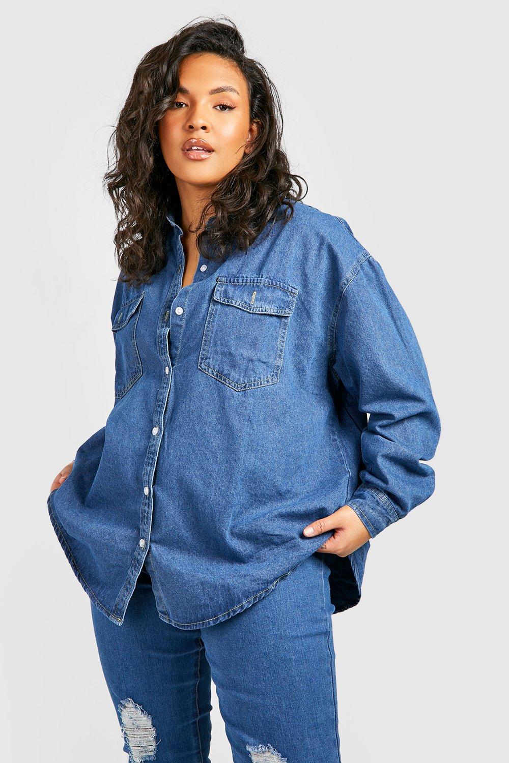 Oversized jean shirt on sale outfit